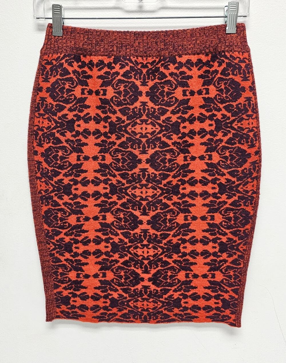 Bimba y Lola Womens Orange & Black Knit Patterned Skirt-Size Small